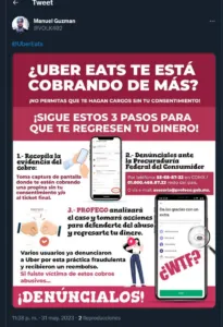 Usuarios de redes reclaman a UberEats México por cobro indebido de propinas
